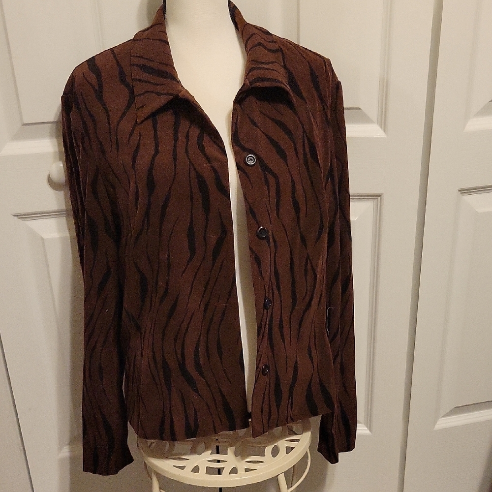 Suede Feel Brown Zebra Print Women's Jacket Size 16